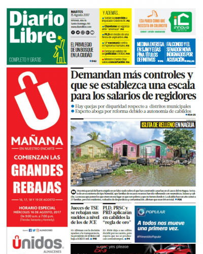 Portada Diario Libre, Martes 15 de Agosto 2017