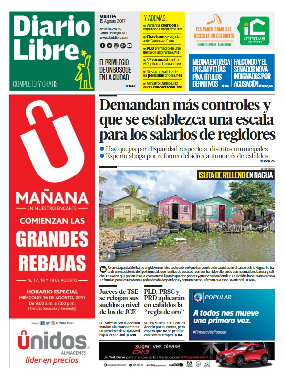 Portada Diario Libre, Martes 15 de Agosto 2017