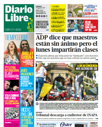 Portada Diario Libre, Sábado 19 de Agosto 2017