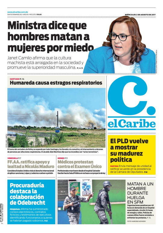 Portada El Caribe, Miércoles 02 de Agosto 2017