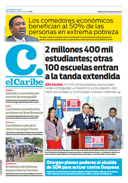 Portada El Caribe, Miércoles 09 de Agosto 2017