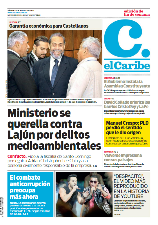 Portada El Caribe, Sábado 05 de Agosto 2017