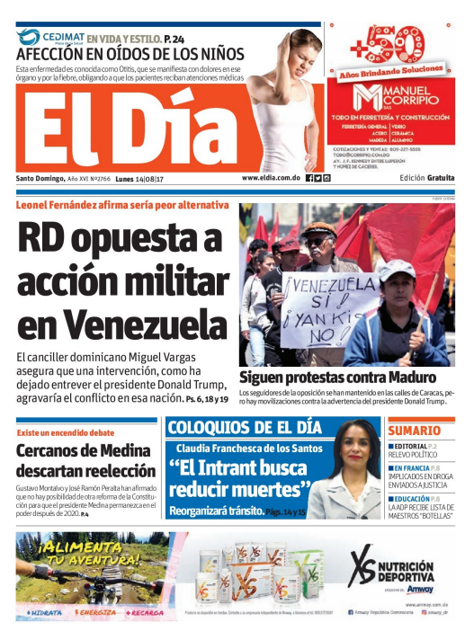 .Portada El Día, Lunes 14 de Agosto 2017