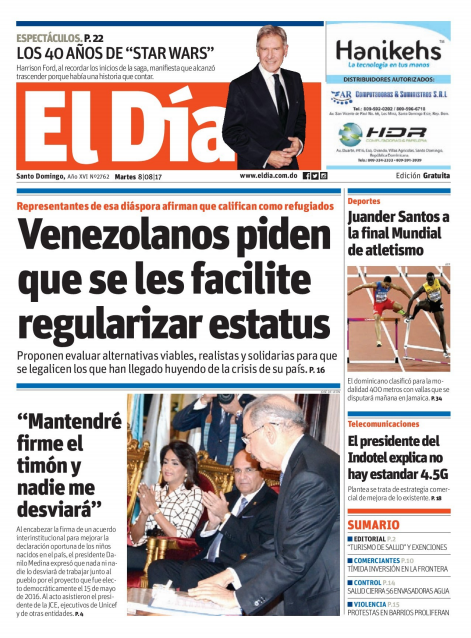 Portada El Día, Martes 08 de Agosto 2017