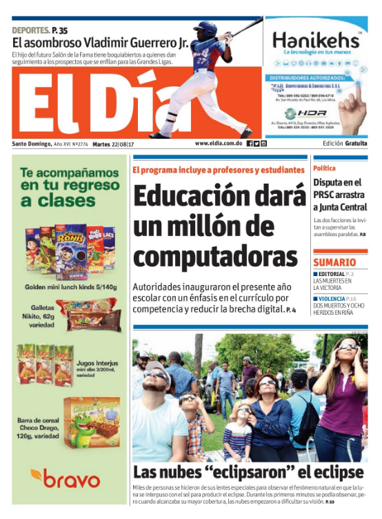 Portada El Día, Martes 22 de Agosto 2017