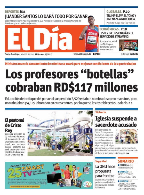 Portada El Día, Miércoles 09 de Agosto 2017