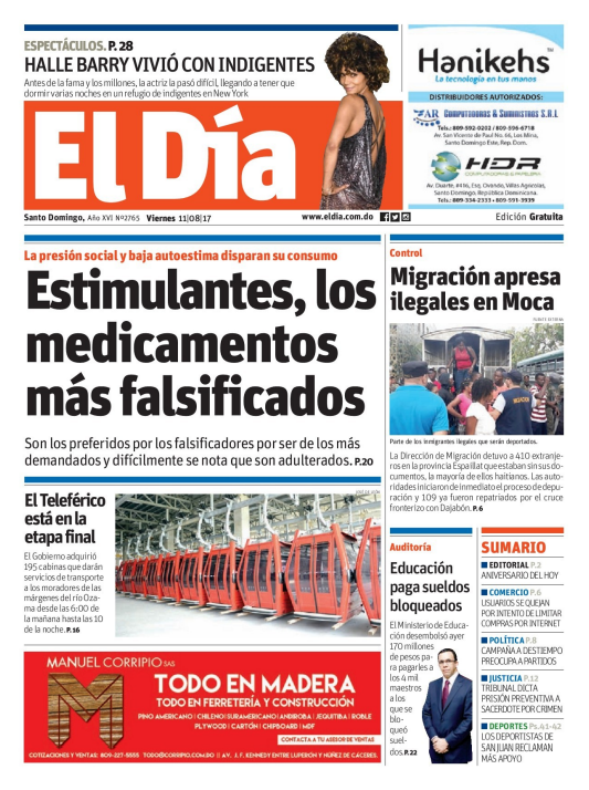 Portada El Día, Viernes 11 de Agosto 2017