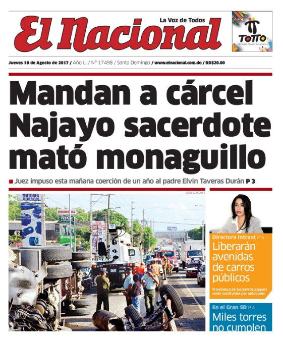 Portada El Nacional, Jueves 10 de Agosto 2017