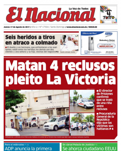 Portada El Nacional, Jueves 17 de Agosto 2017