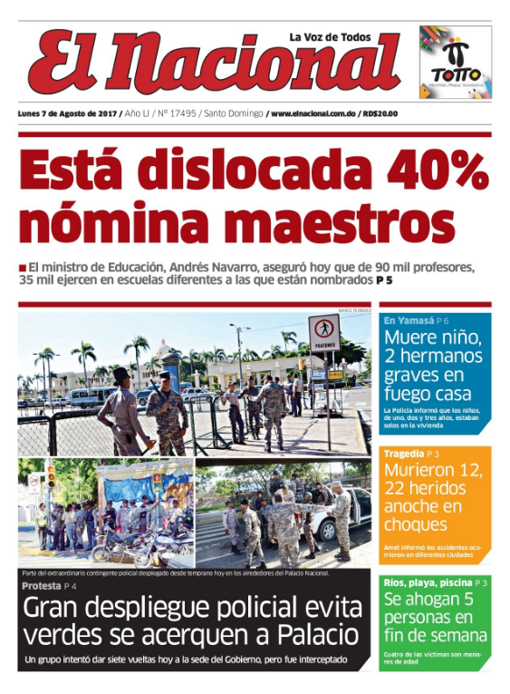 Portada El Nacional, Lunes 07 de Agosto 2017