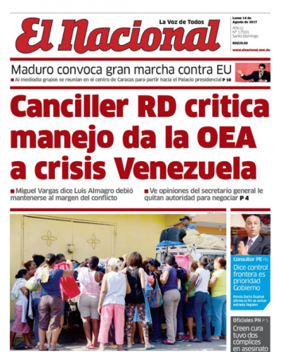 Portada El Nacional, Lunes 14 de Agosto 2017
