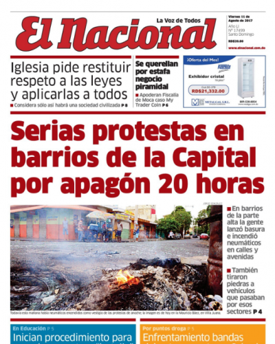 Portada El Nacional, Viernes 11 de Agosto 2017