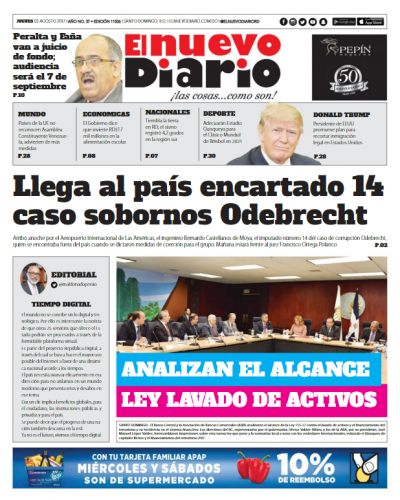 Portada El Nuevo Diario, Jueves 03 de Agosto 2017