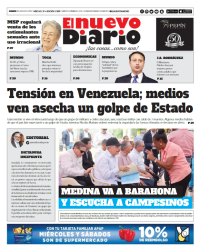 Portada El Nuevo Diario, Lunes 07 de Agosto 2017