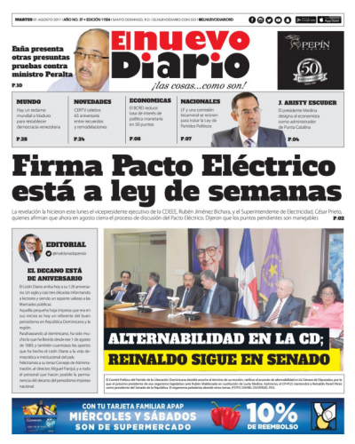 Portada El Nuevo Diario, Martes 01 de Agosto 2017