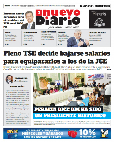 Portada El Nuevo Diario, Martes 15 de Agosto 2017