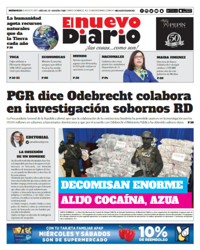 Portada El Nuevo Diario, Miércoles 02 de Agosto 2017