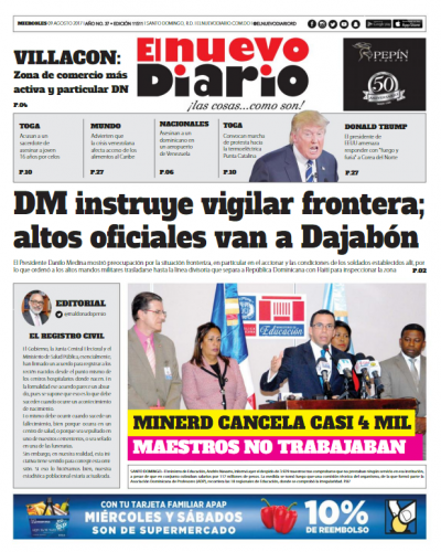 Portada El Nuevo Diario, Miércoles 09 de Agosto 2017