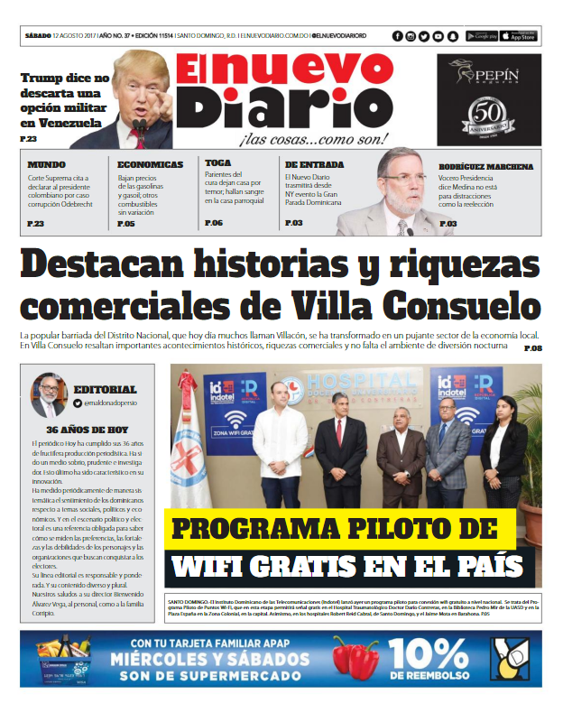 Portada El Nuevo Diario, Sábado 12 de Agosto 2017