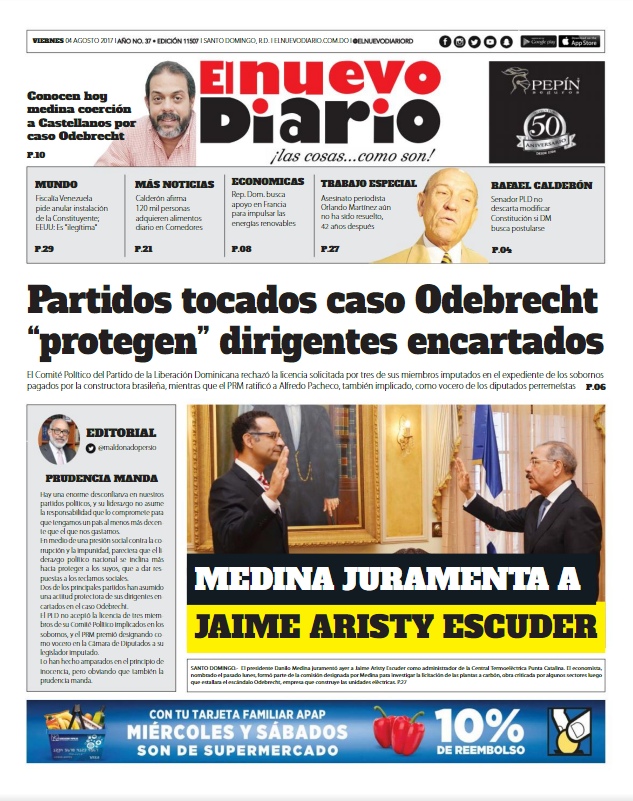 Portada El Nuevo Diario, Viernes 04 de Agosto 2017