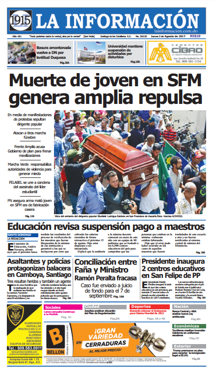 Portada La Información, Jueves 03 de Agosto 2017