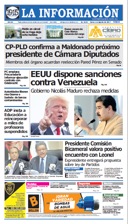 Portada La Información, Martes 01 de Agosto 2017