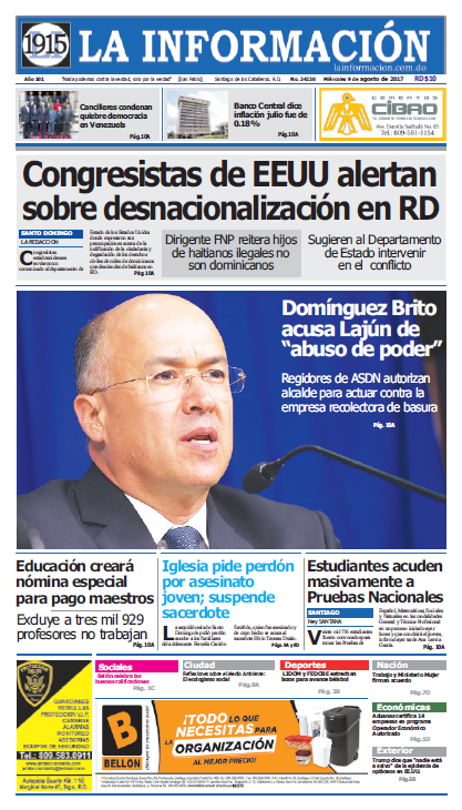 Portada La Información, Miércoles 09 de Agosto 2017