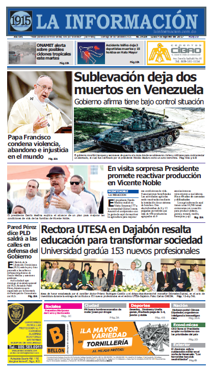 Portada La Información, Lunes 07 de Agosto 2017