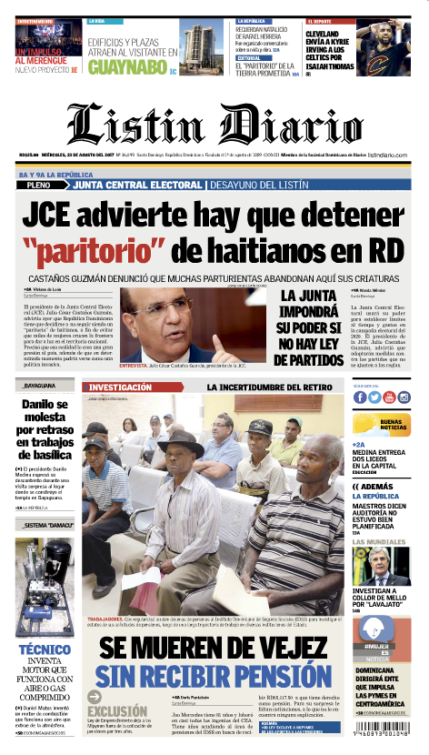 Portada Listín Diario, Miércoles 23 de Agosto 2017