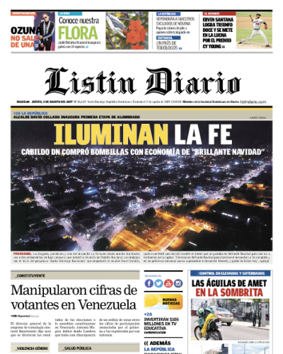 Portada Listín Diario, Jueves 03 de Agosto 2017