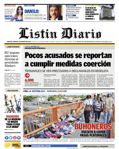 Portada Listín Diario, Martes 01 de Agosto 2017