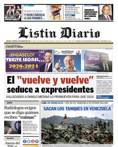 Portada Listín Diario, Martes 15 de Agosto 2017