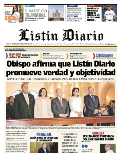 Portada Listín Diario, Miércoles 02 de Agosto 2017