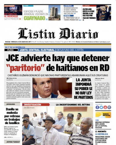 Portada Listín Diario, Miércoles 23 de Agosto 2017