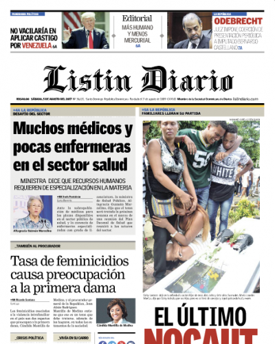 Portada Listín Diario, Sábado 05 de Agosto 2017