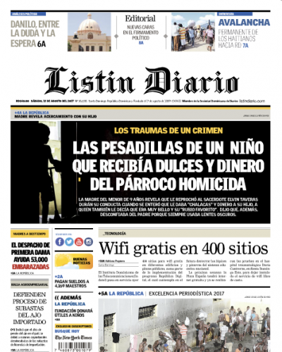 Portada Listín Diario, Sábado 12 de Agosto 2017