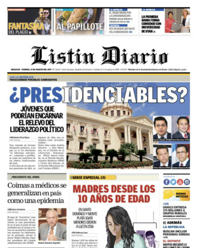 Portada Listín Diario, Viernes 11 de Agosto 2017