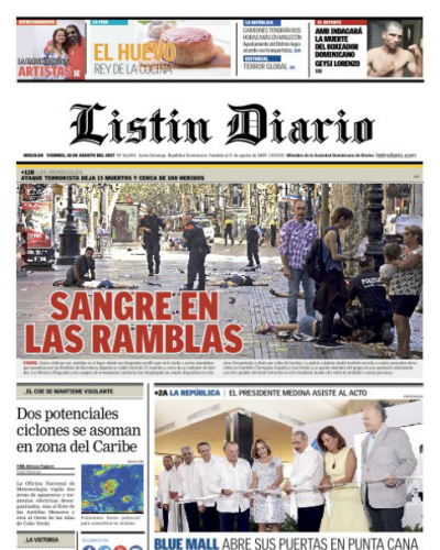 Portada Listín Diario, Viernes 18 de Agosto 2017