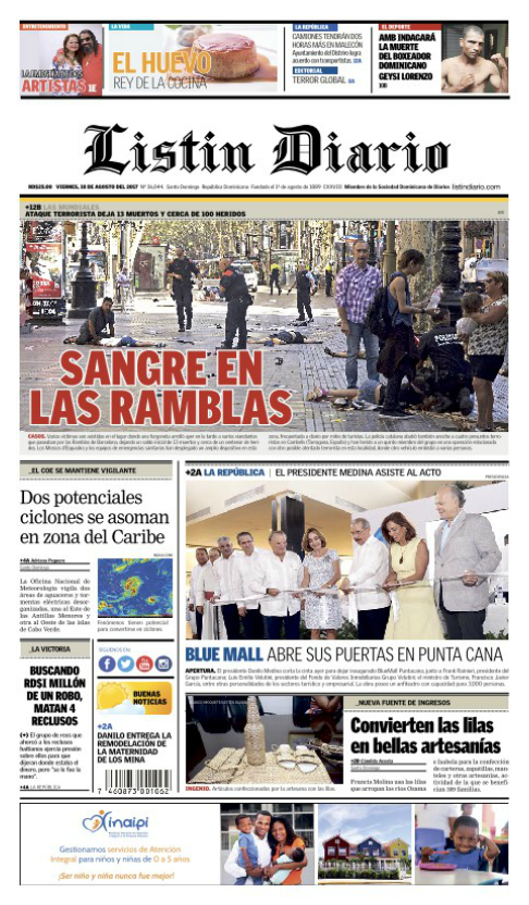 Portada Listín Diario, Viernes 18 de Agosto 2017