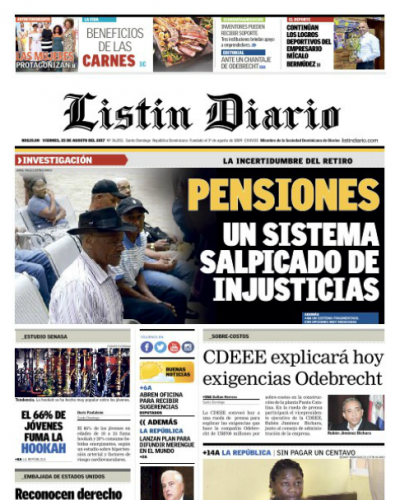 Portada Listín Diario, Viernes 25 de Agosto 2017