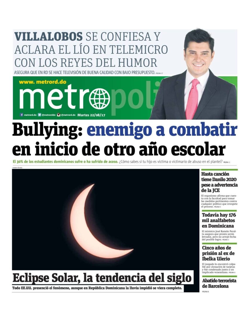 Portada Metro, Martes 22 de Agosto 2017