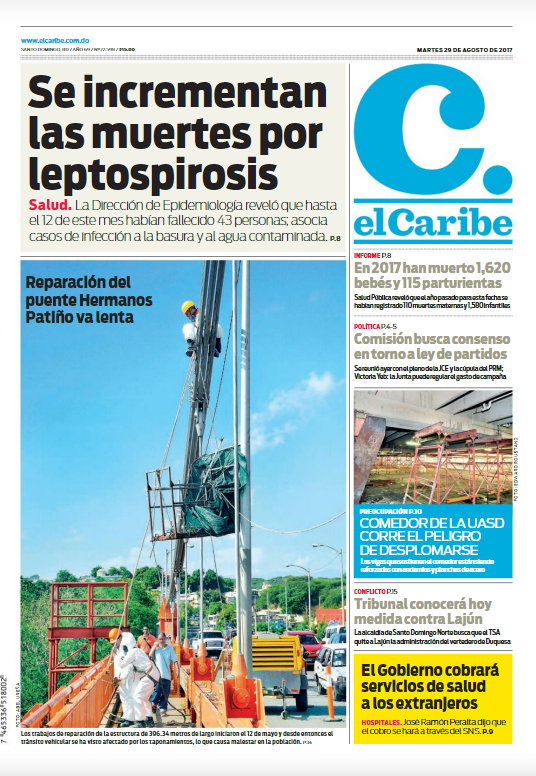 Portada Periódico El Caribe, Martes 29 de Agosto 2017