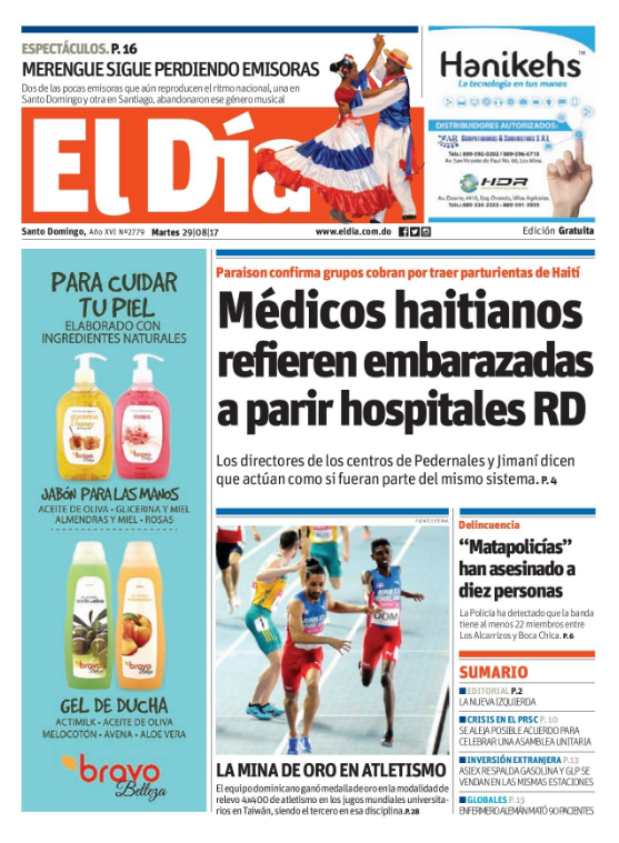 Portada Periódico El Día, Martes 29 de Agosto 2017