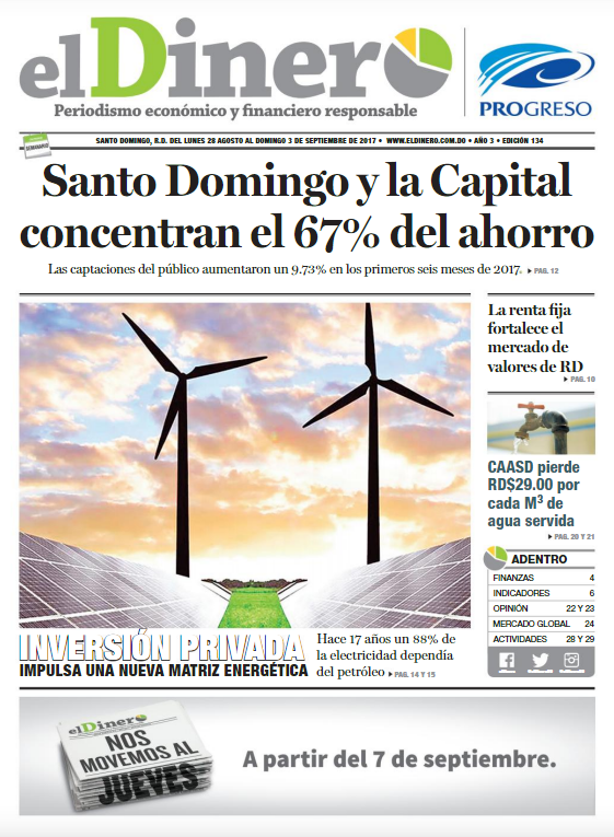 Portada Periódico El Dinero, Jueves 31 de Agosto 2017