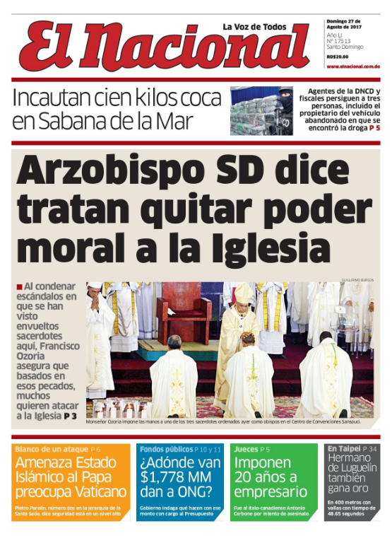 Portada Periódico El Nacional, Domingo 27 de Agosto 2017