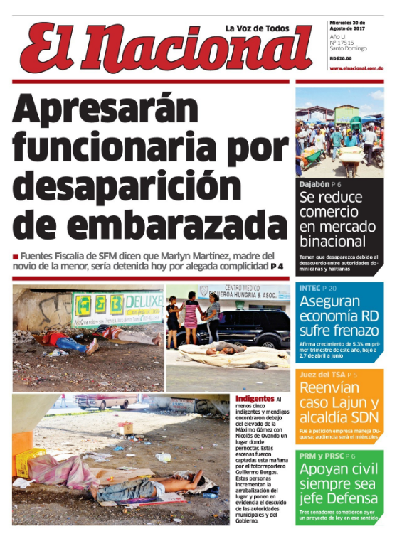 Portada Periódico El Nacional, Miércoles 30 de Agosto 2017