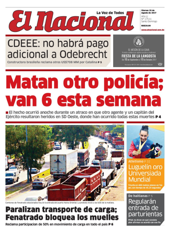 Portada Periódico El Nacional, Viernes 25 de Agosto 2017