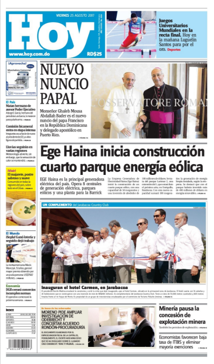 Portada Periódico Hoy, Viernes 25 de Agosto 2017