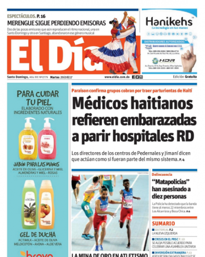 Portada Periódico El Día, Martes 29 de Agosto 2017