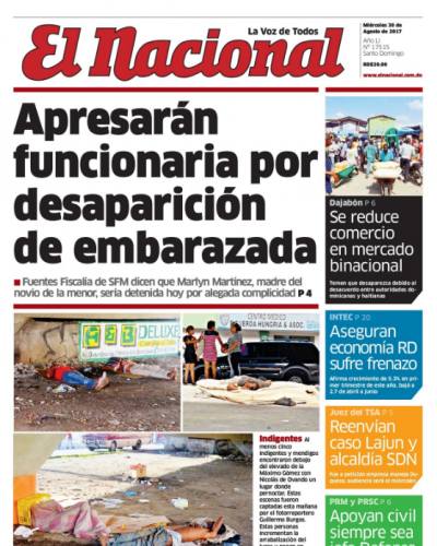 Portada Periódico El Nacional, Miércoles 30 de Agosto 2017